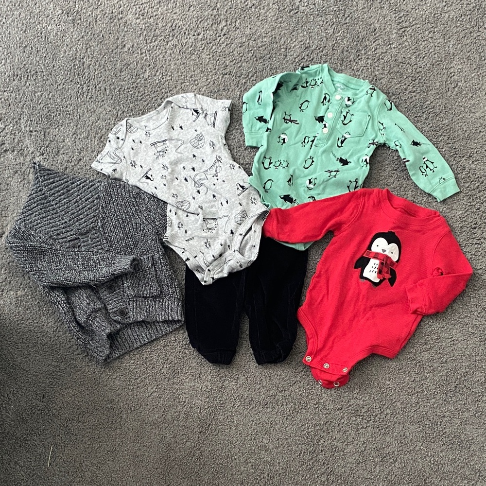 Carter's 9 month winter clothes bundle Penguin Bodysuit